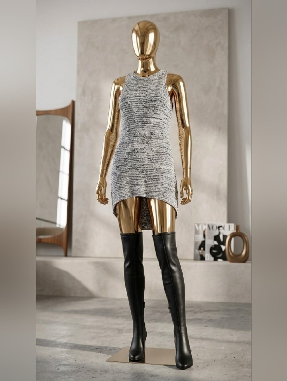 Sleeveless Knit High-Low Tunic Dress in Heathered Gray 🩶